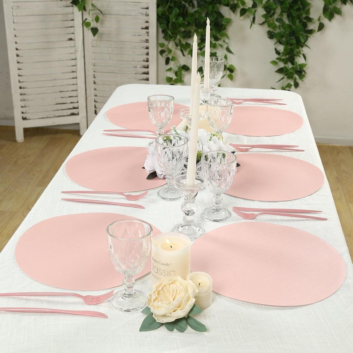 50 Pack 13 Inch Round Pink Paper Placemats – Elegant Disposable Lace Cut Table Mats for Wedding Reception Banquet Party Catering Events