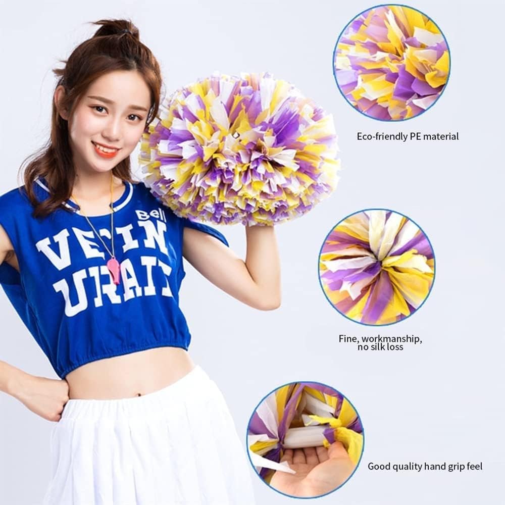 2 Pcs Cheerleading Pom Poms for Kids Adults, Rainbow Cheer Poms with Baton Handle for Team Spirit Cheering Dance School Sport Games Competition(Color:Pink Matte)