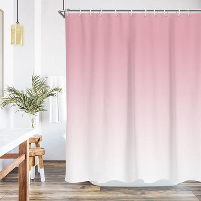 Pink White Shower Curtains, Ombre, 12 Hooks, 60" W x 72" L