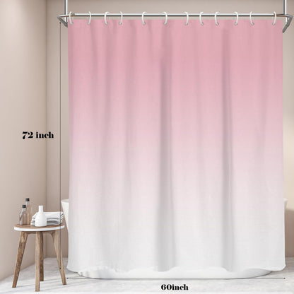 Pink White Shower Curtains, Ombre, 12 Hooks, 60" W x 72" L