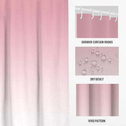 Pink White Shower Curtains, Ombre, 12 Hooks, 60" W x 72" L