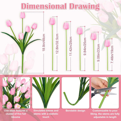 Homsunny 18.9 "Large Pink Simulation Tulip Artificial Flowers, 30-Pack. Perfect for Spring Weddings, Valentine's Day, Easter, Mother's Day, and Elegant Home and Table vase Arrangements.