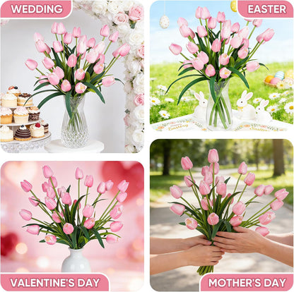 Homsunny 18.9 "Large Pink Simulation Tulip Artificial Flowers, 30-Pack. Perfect for Spring Weddings, Valentine's Day, Easter, Mother's Day, and Elegant Home and Table vase Arrangements.
