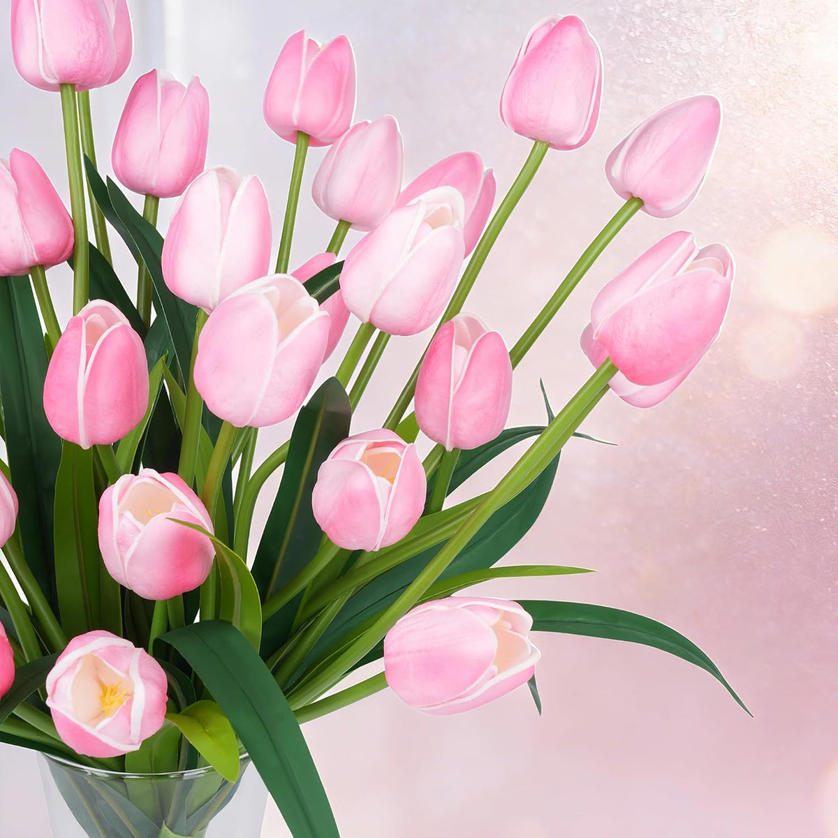 Homsunny 18.9 "Large Pink Simulation Tulip Artificial Flowers, 30-Pack. Perfect for Spring Weddings, Valentine's Day, Easter, Mother's Day, and Elegant Home and Table vase Arrangements.