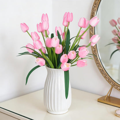 Homsunny 18.9 "Large Pink Simulation Tulip Artificial Flowers, 30-Pack. Perfect for Spring Weddings, Valentine's Day, Easter, Mother's Day, and Elegant Home and Table vase Arrangements.