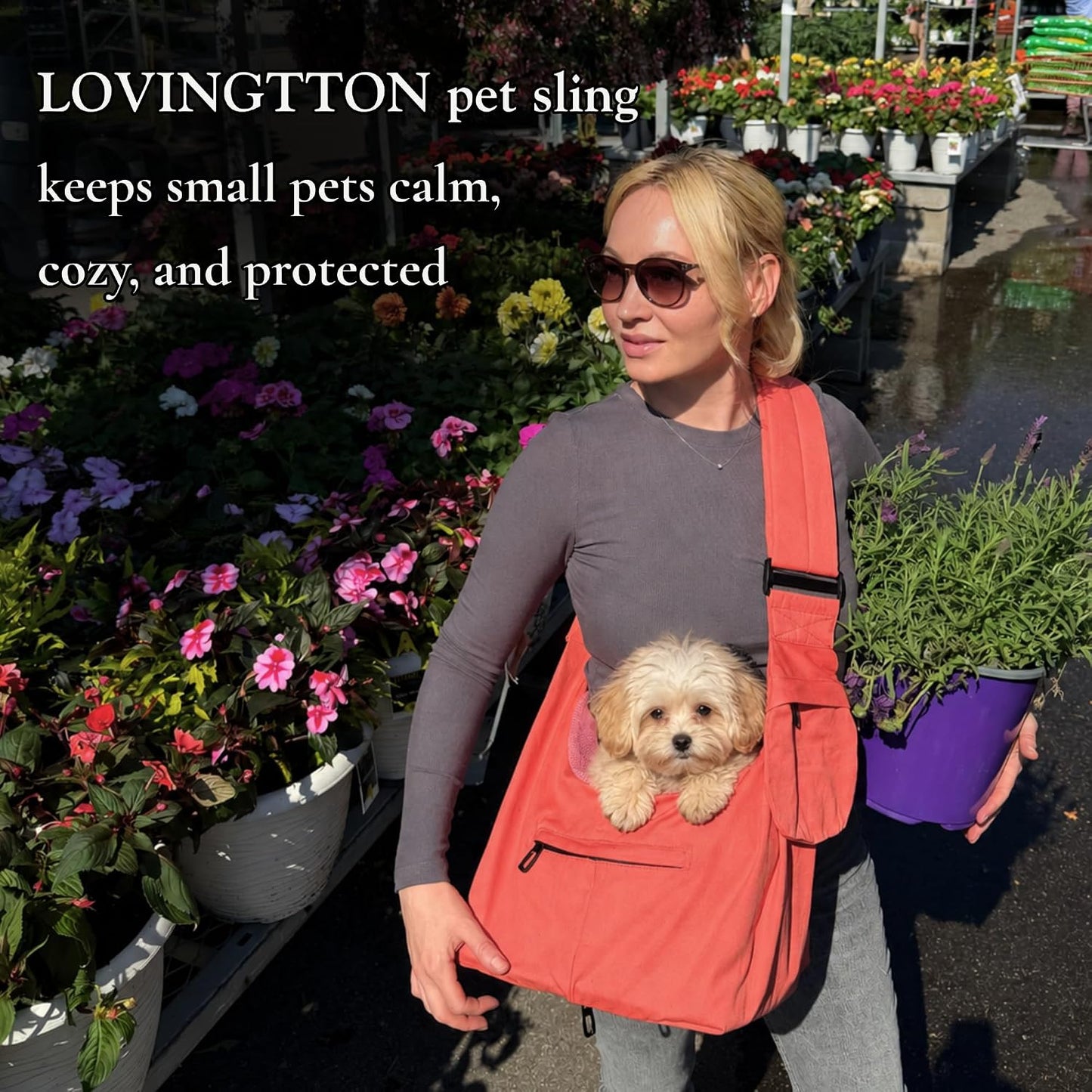 Dog Sling Carrier for Small Dogs and Cats up to 9 lbs, Adjustable Dog Carrier Sling for Puppies, Hands-Free Pet Sling, Breathable Cat Sling Carrier, Machine Washable (Sunset Pink)