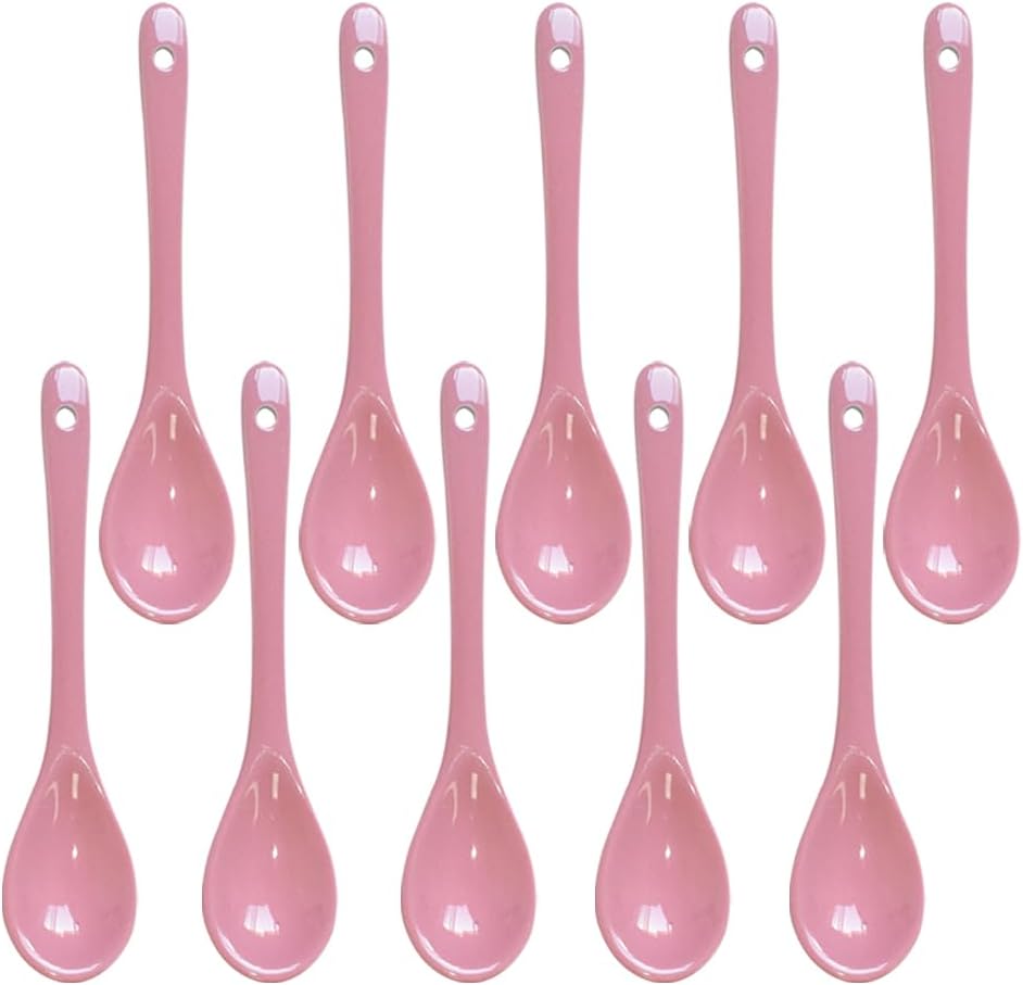 10 pcs Porcelain Egg Spoons Ceramic Spoons 4.7 inch Coffee Dessert Yogurt Tea Milky Tea Pink