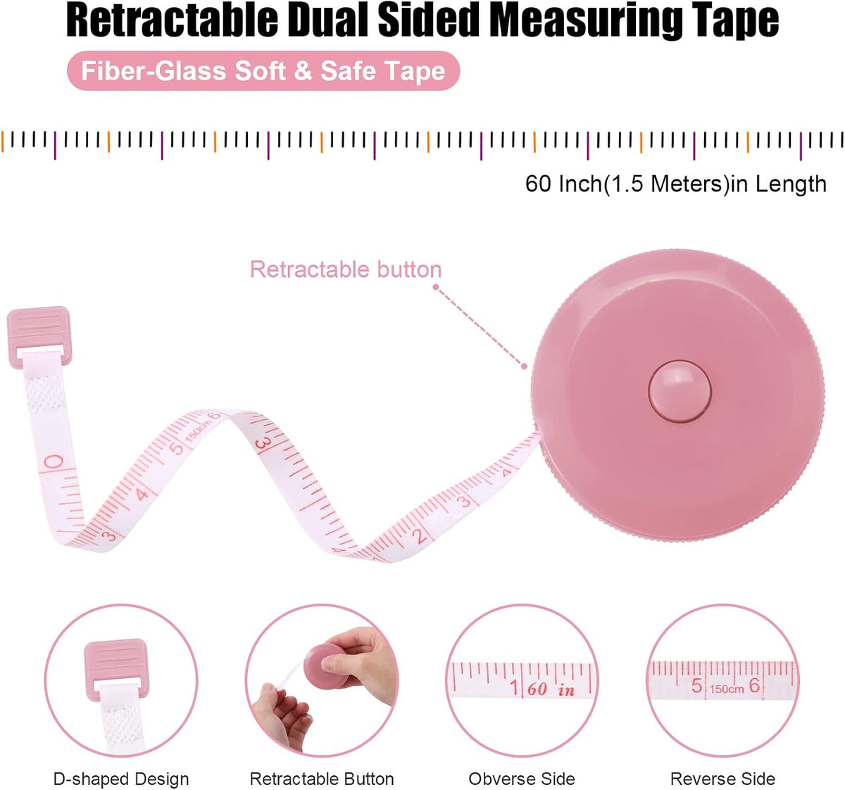Tape Measures Retractable, Fabric Measuring Tape, 60 Inch Small Sewing Tape Measure for Craft Nursing Medical Travel(3 Pack/Green,Blue,Pink)