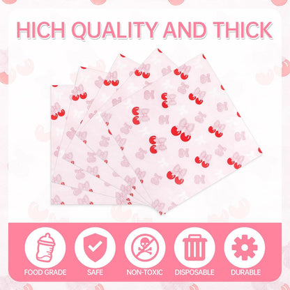 100 Pcs Pink Bow Cherry Napkins for Cherry Birthday Party Decorations, 6.5 x 6.5 Inch Disposable Guest Hand Towels Dinner Paper Napkins for Bachelorette Party Wedding Baby Shower Bridal Engagement