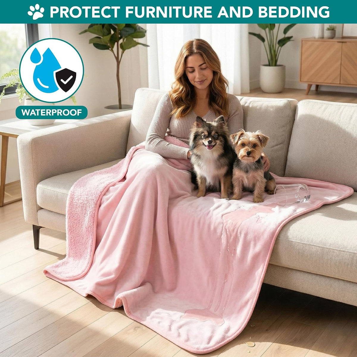 Waterproof Dog Blanket Puppy Cat Small Couch Cover, 24x32 Pink