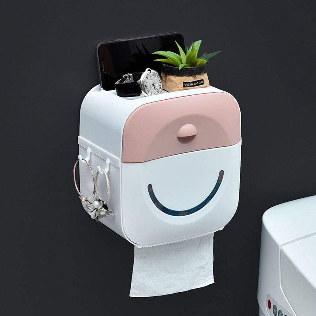 Toilet Paper Holder, Wall Mount Toilet Paper Holder Stand No Drilling Toilet Roll Holder for Bathroom Hotel Kitchen-Pink