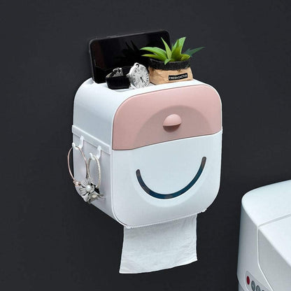 Toilet Paper Holder, Wall Mount Toilet Paper Holder Stand No Drilling Toilet Roll Holder for Bathroom Hotel Kitchen-Pink