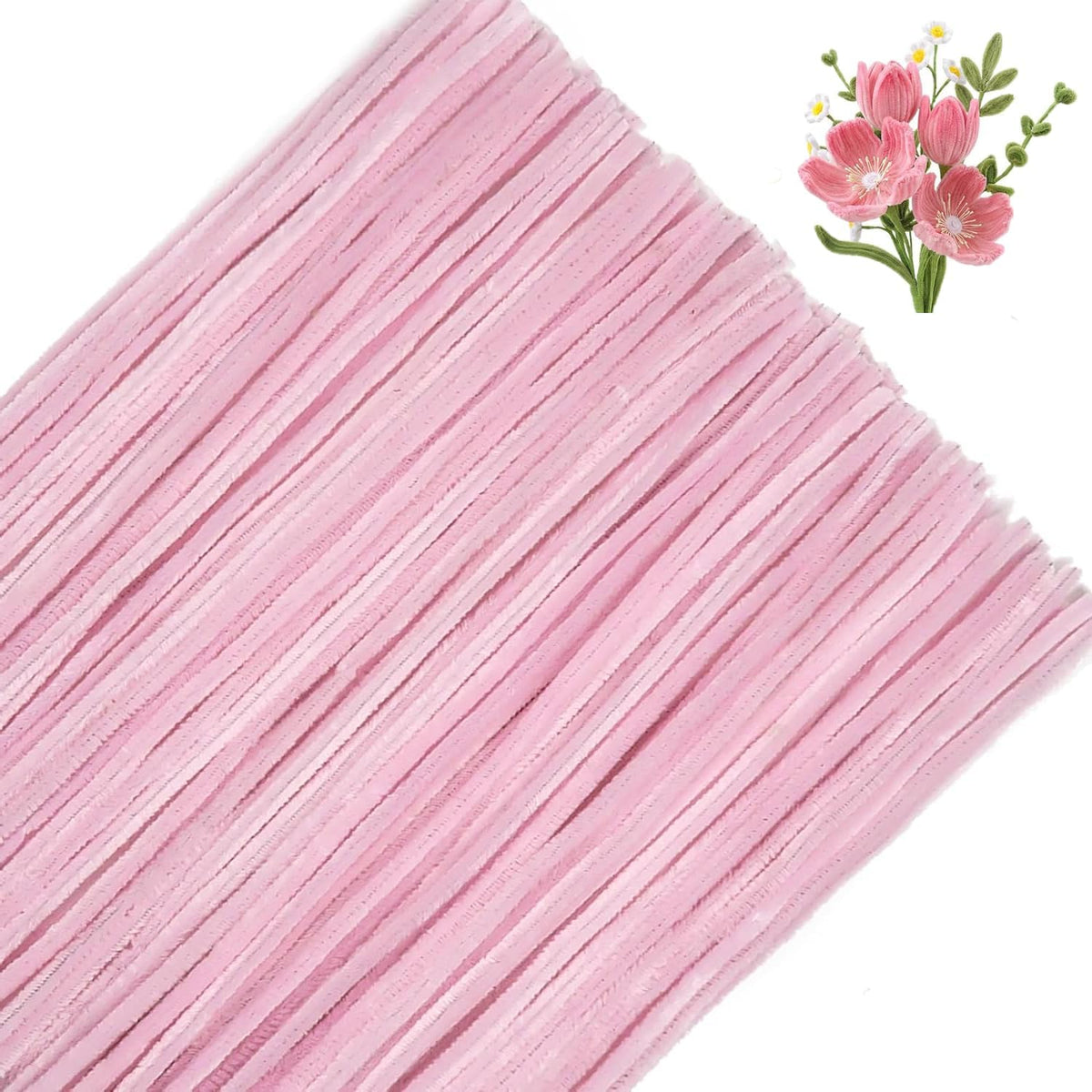 100 Pcs Light Pink Pipe Cleaners, 8mm Chenille Stems for DIY Craft