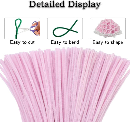 100 Pcs Light Pink Pipe Cleaners, 8mm Chenille Stems for DIY Craft
