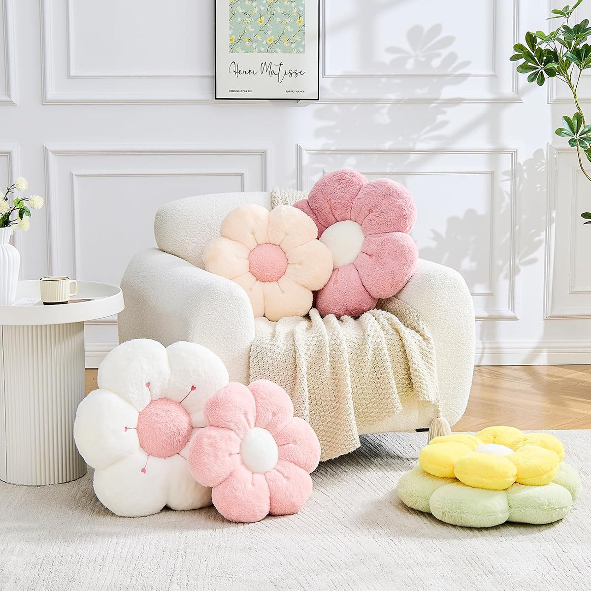 Flower Pillow Cute Flower Shaped Pillows Decorative Throw Pillows Aesthetic Home Decor Floral Daisy Cushion for Bed (Dusty Pink, 14.9 Inch)