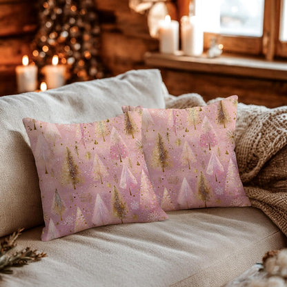 Christmas Trees Throw Pillow Covers Set of 2, Festive Fanciful Snowflakes Stars Xmas Peach Soft Velvet Washable Couch Pillow Covers for Living Room Bed Office Sofa Chair Decor 14x14 Inch