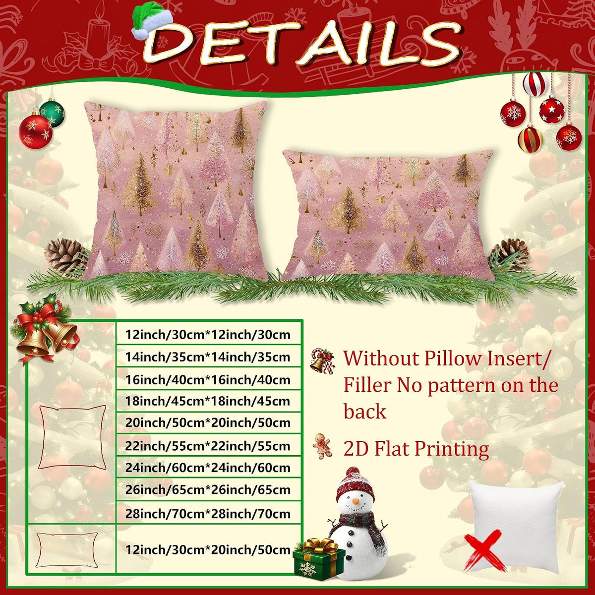 Christmas Trees Throw Pillow Covers Set of 2, Festive Fanciful Snowflakes Stars Xmas Peach Soft Velvet Washable Couch Pillow Covers for Living Room Bed Office Sofa Chair Decor 14x14 Inch