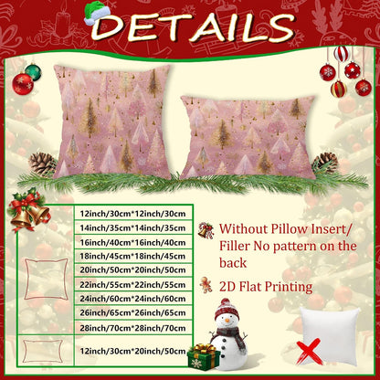 Christmas Trees Throw Pillow Covers Set of 2, Festive Fanciful Snowflakes Stars Xmas Peach Soft Velvet Washable Couch Pillow Covers for Living Room Bed Office Sofa Chair Decor 14x14 Inch