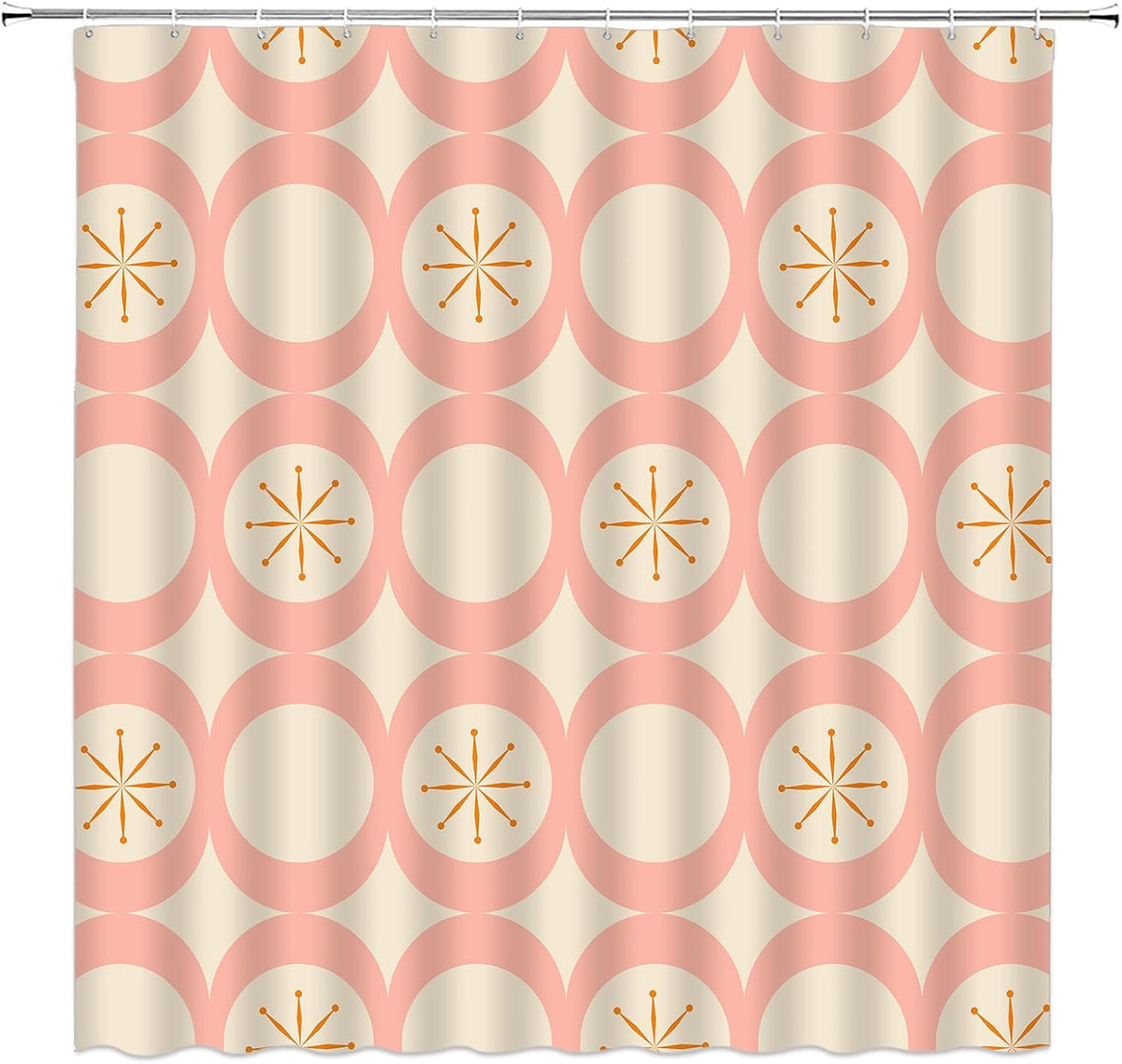 Mid Century Shower Curtain Modern Abstract Atomic Round Squares Retro 50s Geometric Bathroom Decor Polyester Curtains with Hooks