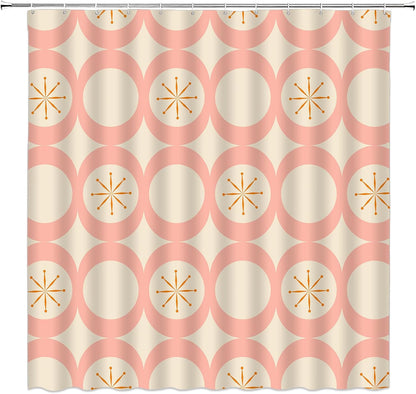 Mid Century Shower Curtain Modern Abstract Atomic Round Squares Retro 50s Geometric Bathroom Decor Polyester Curtains with Hooks