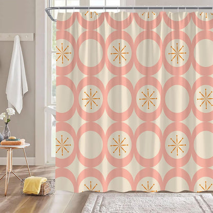 Mid Century Shower Curtain Modern Abstract Atomic Round Squares Retro 50s Geometric Bathroom Decor Polyester Curtains with Hooks