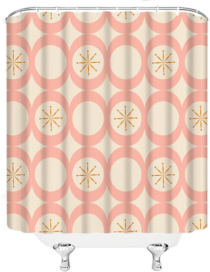 Mid Century Shower Curtain Modern Abstract Atomic Round Squares Retro 50s Geometric Bathroom Decor Polyester Curtains with Hooks