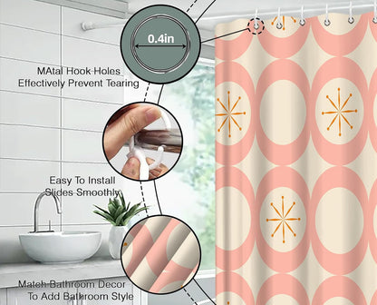 Mid Century Shower Curtain Modern Abstract Atomic Round Squares Retro 50s Geometric Bathroom Decor Polyester Curtains with Hooks