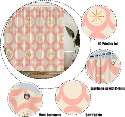 Mid Century Shower Curtain Modern Abstract Atomic Round Squares Retro 50s Geometric Bathroom Decor Polyester Curtains with Hooks