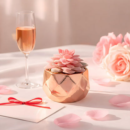 Tiita Mini Rose Gold Artificial Succulents in Pots for Desk and Shelf Decor