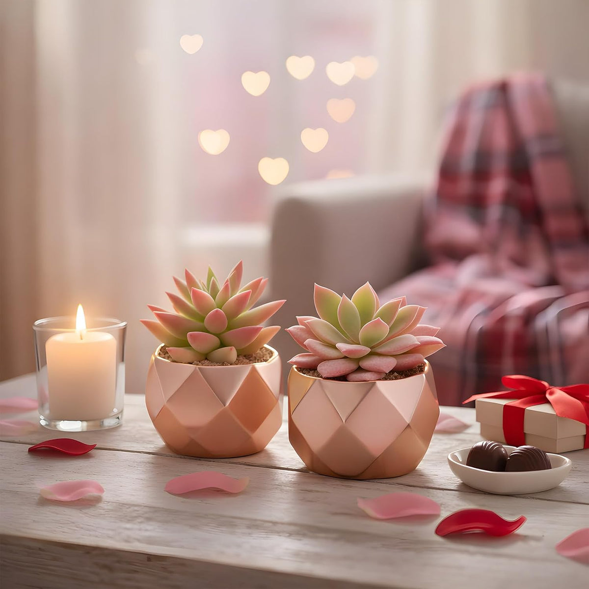 Tiita Mini Rose Gold Artificial Succulents in Pots for Desk and Shelf Decor