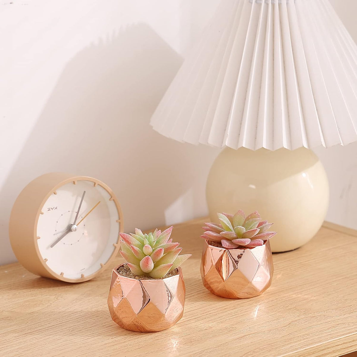 Tiita Mini Rose Gold Artificial Succulents in Pots for Desk and Shelf Decor