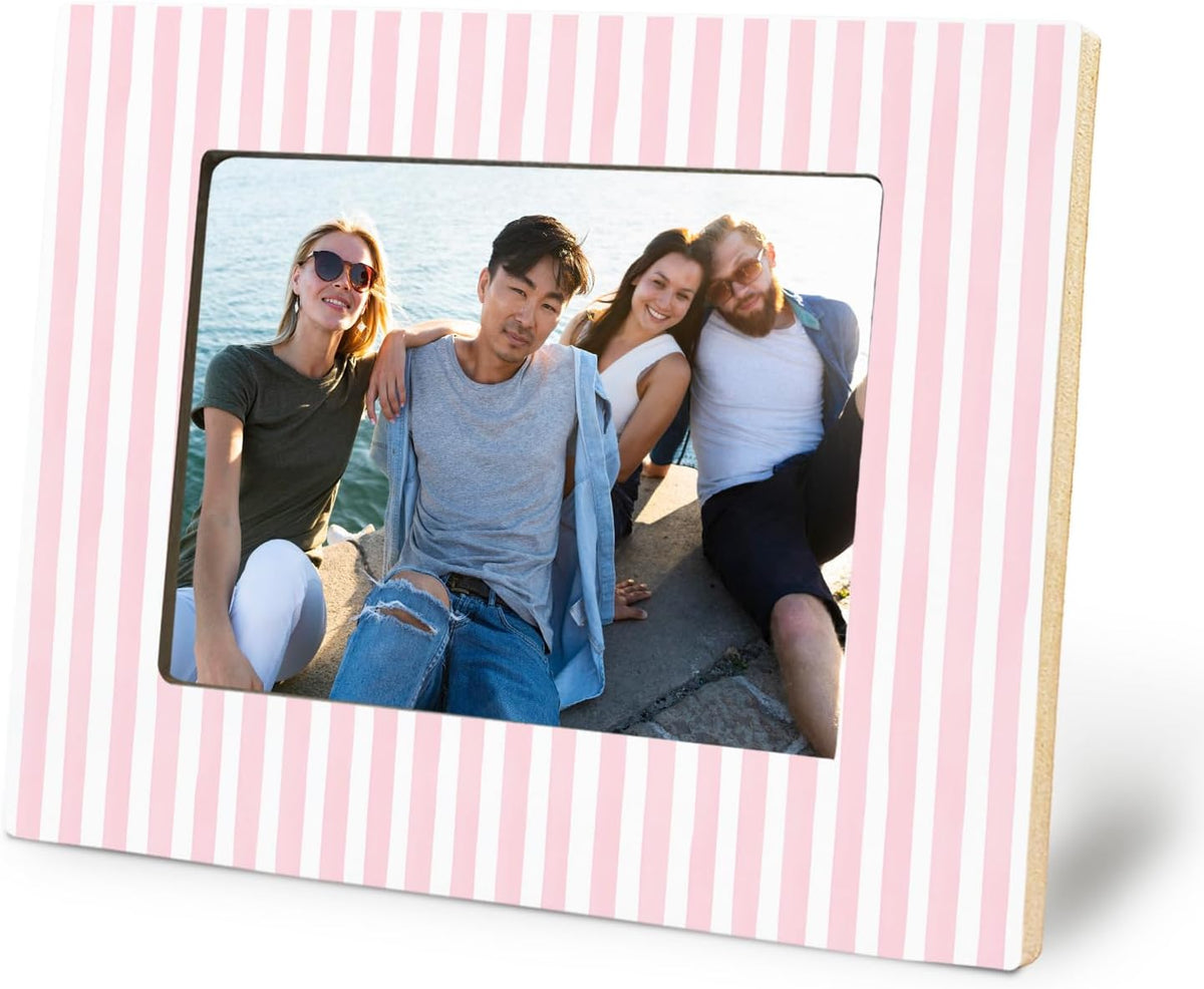 Pink and White Striped Picture Frame 5x7, Wedding Engagement Gifts for Newlyweds Couple Bride Groom Husband Wife, Minimalist Pink Photo Picture Frames for Desk Tabletop Wall Display Decorations