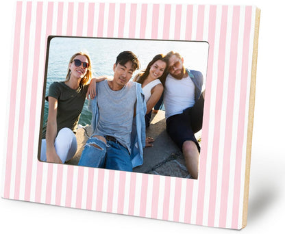 Pink and White Striped Picture Frame 5x7, Wedding Engagement Gifts for Newlyweds Couple Bride Groom Husband Wife, Minimalist Pink Photo Picture Frames for Desk Tabletop Wall Display Decorations
