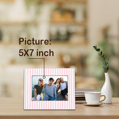 Pink and White Striped Picture Frame 5x7, Wedding Engagement Gifts for Newlyweds Couple Bride Groom Husband Wife, Minimalist Pink Photo Picture Frames for Desk Tabletop Wall Display Decorations