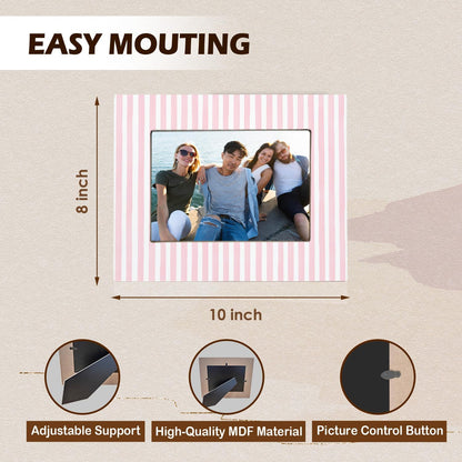 Pink and White Striped Picture Frame 5x7, Wedding Engagement Gifts for Newlyweds Couple Bride Groom Husband Wife, Minimalist Pink Photo Picture Frames for Desk Tabletop Wall Display Decorations
