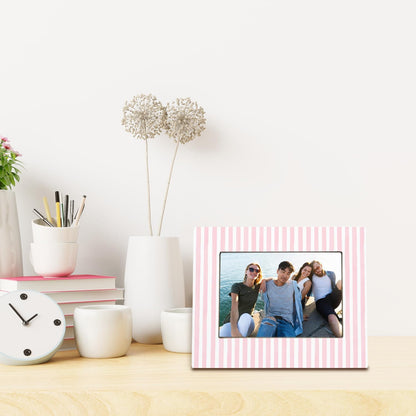 Pink and White Striped Picture Frame 5x7, Wedding Engagement Gifts for Newlyweds Couple Bride Groom Husband Wife, Minimalist Pink Photo Picture Frames for Desk Tabletop Wall Display Decorations