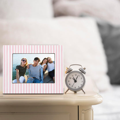 Pink and White Striped Picture Frame 5x7, Wedding Engagement Gifts for Newlyweds Couple Bride Groom Husband Wife, Minimalist Pink Photo Picture Frames for Desk Tabletop Wall Display Decorations