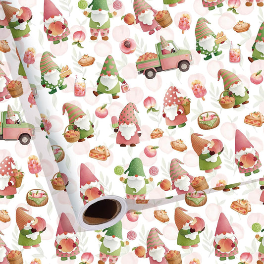 Peach Gnome Wrapping Paper Roll, Sweet Summer Fruit Gift Wrap