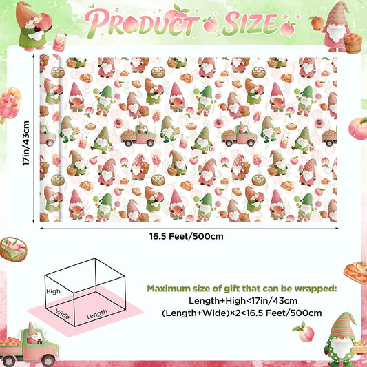 Peach Gnome Wrapping Paper Roll, Sweet Summer Fruit Gift Wrap