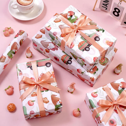 Peach Gnome Wrapping Paper Roll, Sweet Summer Fruit Gift Wrap