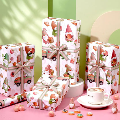 Peach Gnome Wrapping Paper Roll, Sweet Summer Fruit Gift Wrap