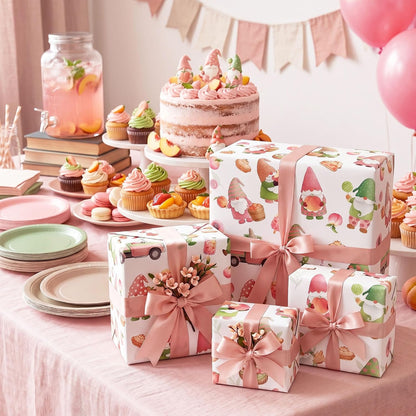 Peach Gnome Wrapping Paper Roll, Sweet Summer Fruit Gift Wrap