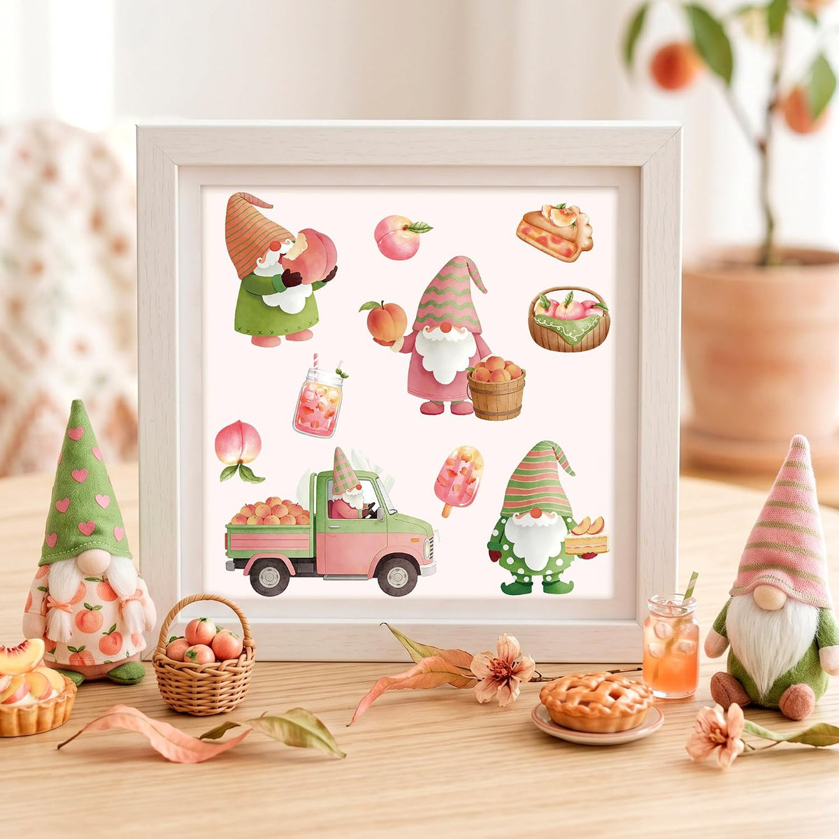 Peach Gnome Wrapping Paper Roll, Sweet Summer Fruit Gift Wrap
