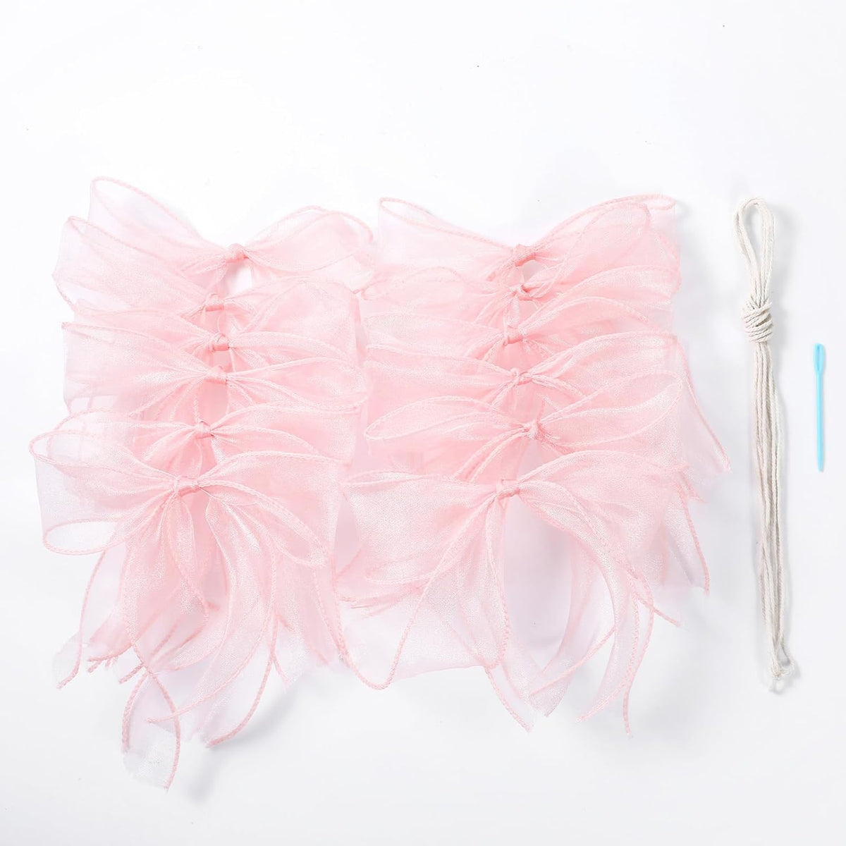 12Pcs Pink Bow Garland, Tulle Bow Garland Pink Bowknot Banner