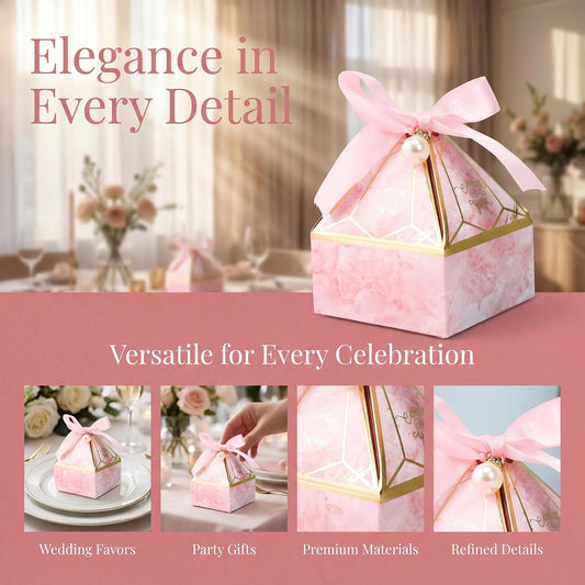50pcs Elegant Cone-Shaped Mongolian Yurt Design Gift Boxes with Golden Foil Script And Ribbon Pearl Accessories - Perfect for Engagements, Birthdays, Weddings & Holiday Parties, Celebration Gift Box