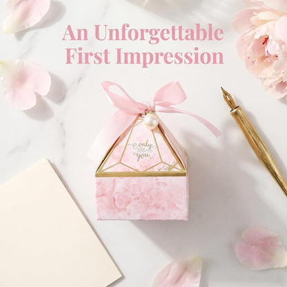 50pcs Elegant Cone-Shaped Mongolian Yurt Design Gift Boxes with Golden Foil Script And Ribbon Pearl Accessories - Perfect for Engagements, Birthdays, Weddings & Holiday Parties, Celebration Gift Box