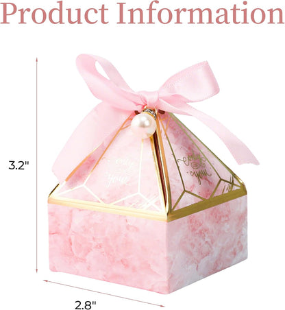 50pcs Elegant Cone-Shaped Mongolian Yurt Design Gift Boxes with Golden Foil Script And Ribbon Pearl Accessories - Perfect for Engagements, Birthdays, Weddings & Holiday Parties, Celebration Gift Box