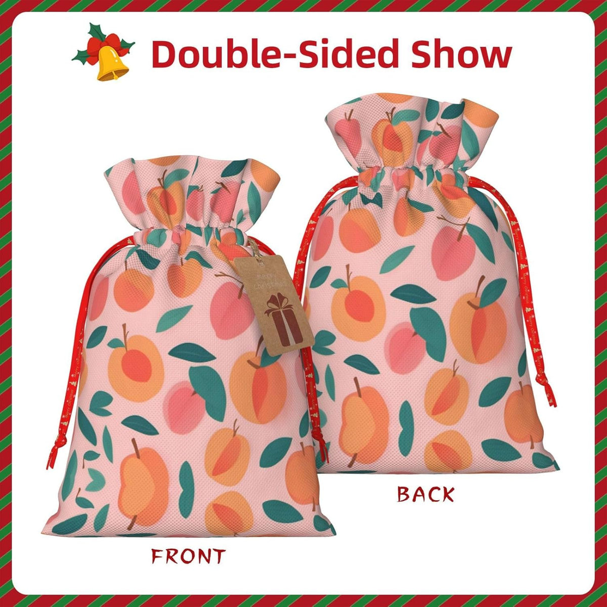 Peach Pattern Seamless 1pcs Christmas Drawstring Tote 8.3x11.8in,Robust Bag For Gifts And Everyday Used Essentials
