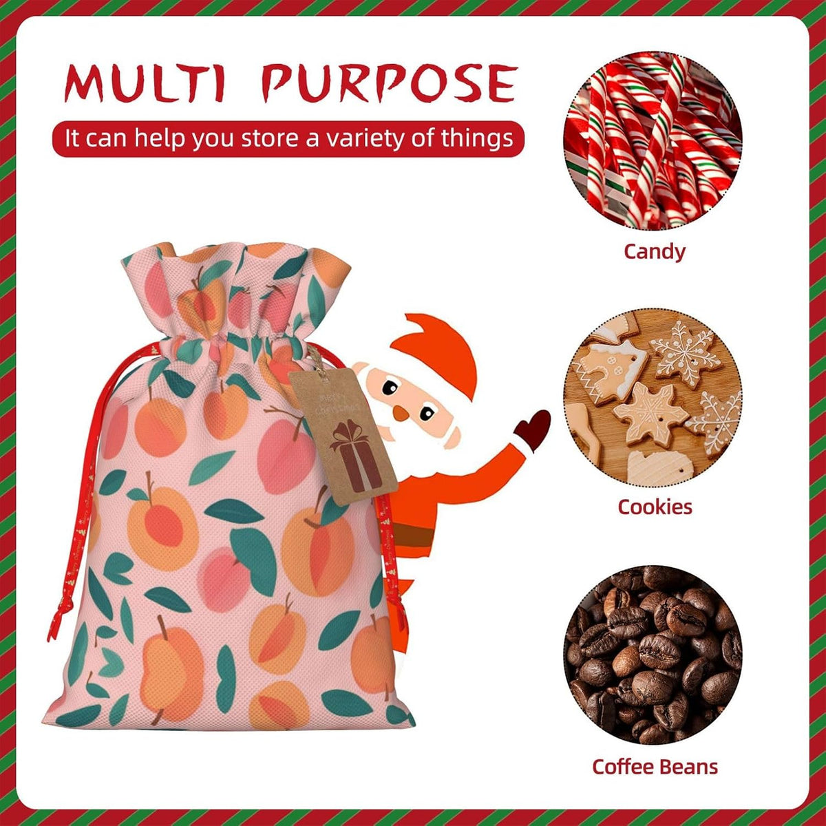 Peach Pattern Seamless 1pcs Christmas Drawstring Tote 8.3x11.8in,Robust Bag For Gifts And Everyday Used Essentials