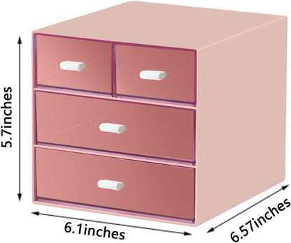 Desk Organizer with Drawer, Office Organizer with 4 Drawers, Desk Storage Box for, Desktop, Dressing table, Office, School, Home, Plastic Box and 4 Acrylic Drawers(Pink)